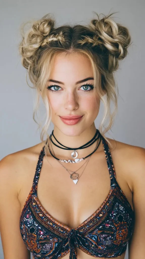 Braided Messy Space Buns