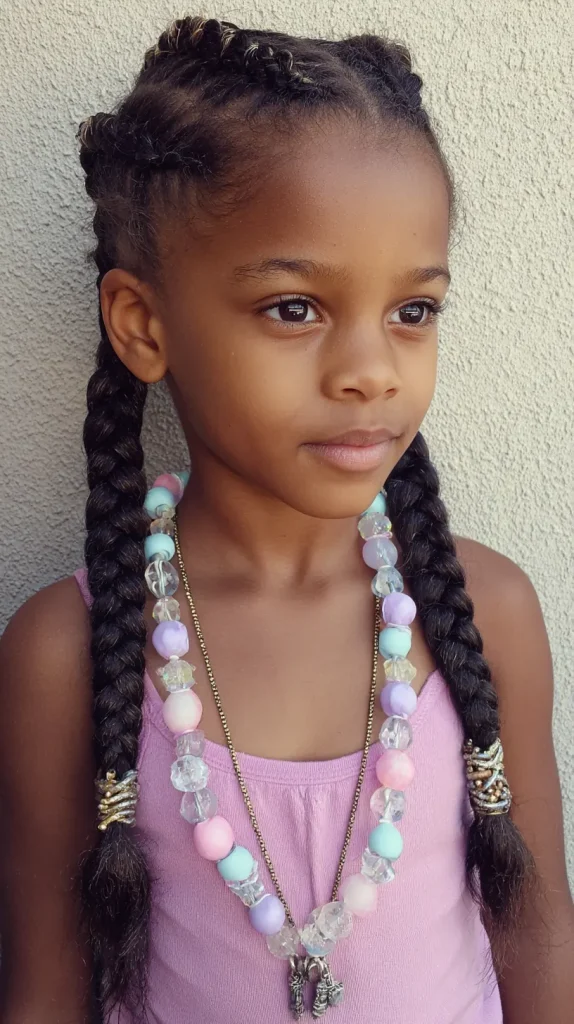 Braided Pigtails with Clear or Pastel Beads