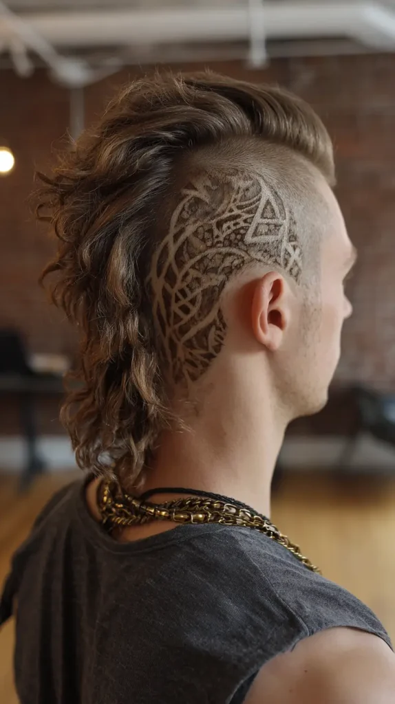 Burst Fade Mullet with Design
