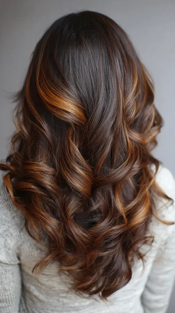 Caramel Balayage on Dark Brown Hair