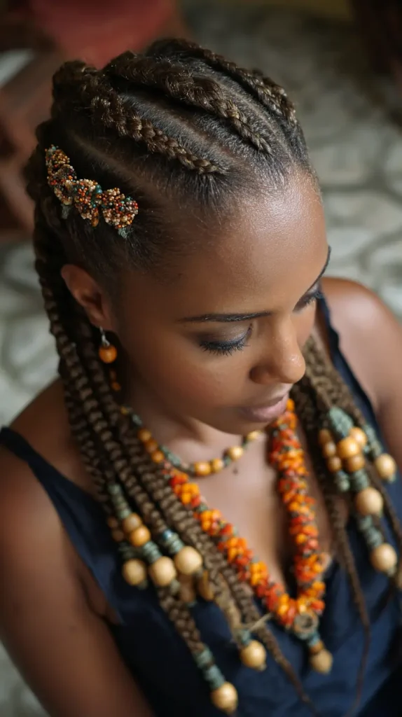 Chunky Cornrows with Wooden Beads