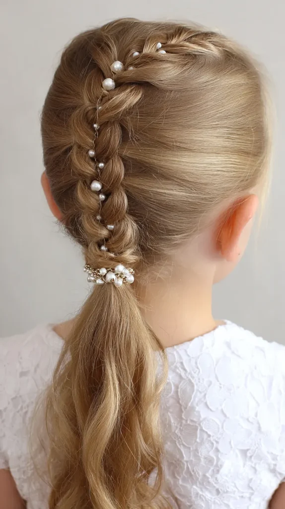 Classic Braided Ponytail with Clear Beads