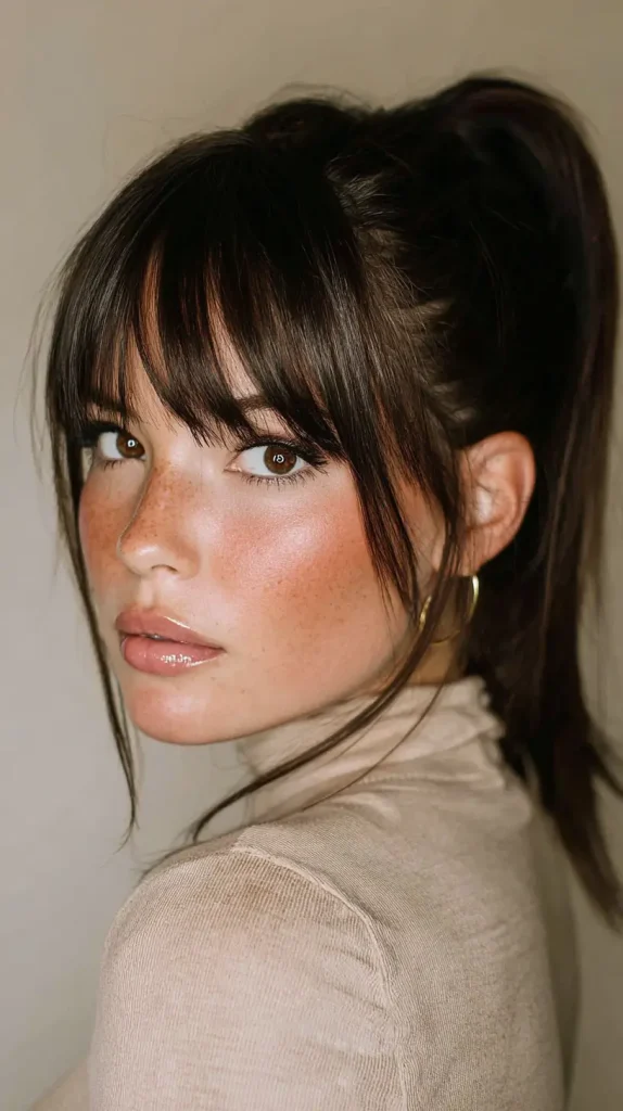 Classic High Ponytail with Straight Bangs