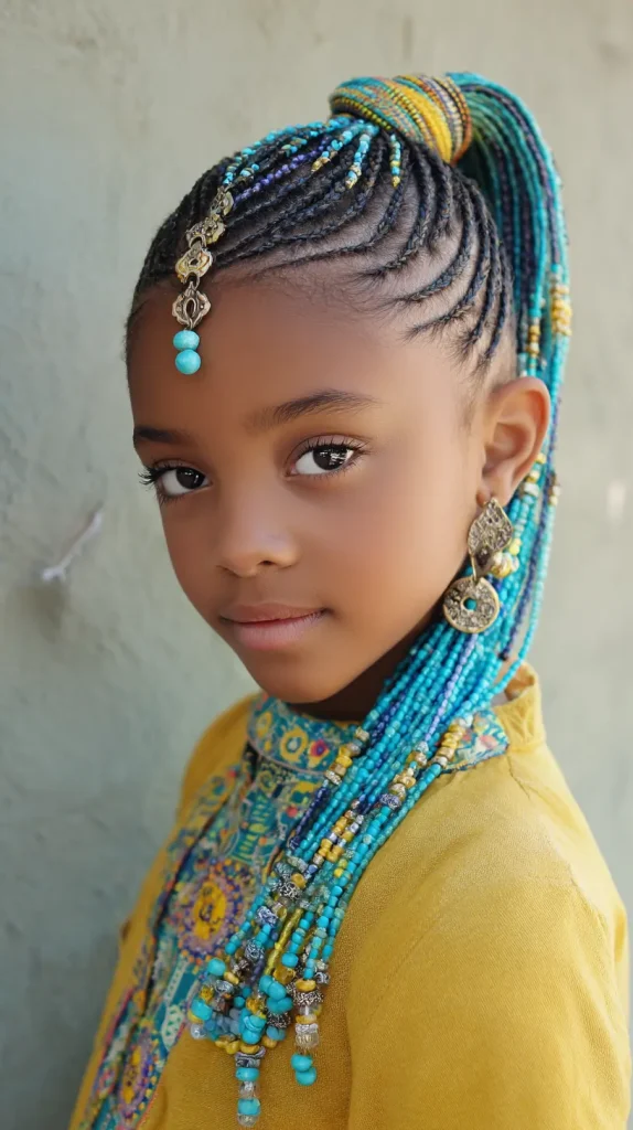  Cornrow Braided Ponytail with Bright Beads