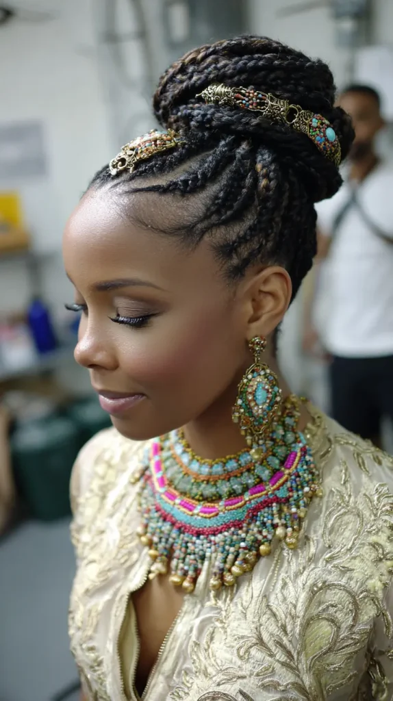 Cornrow Bun with Coordinated Beads