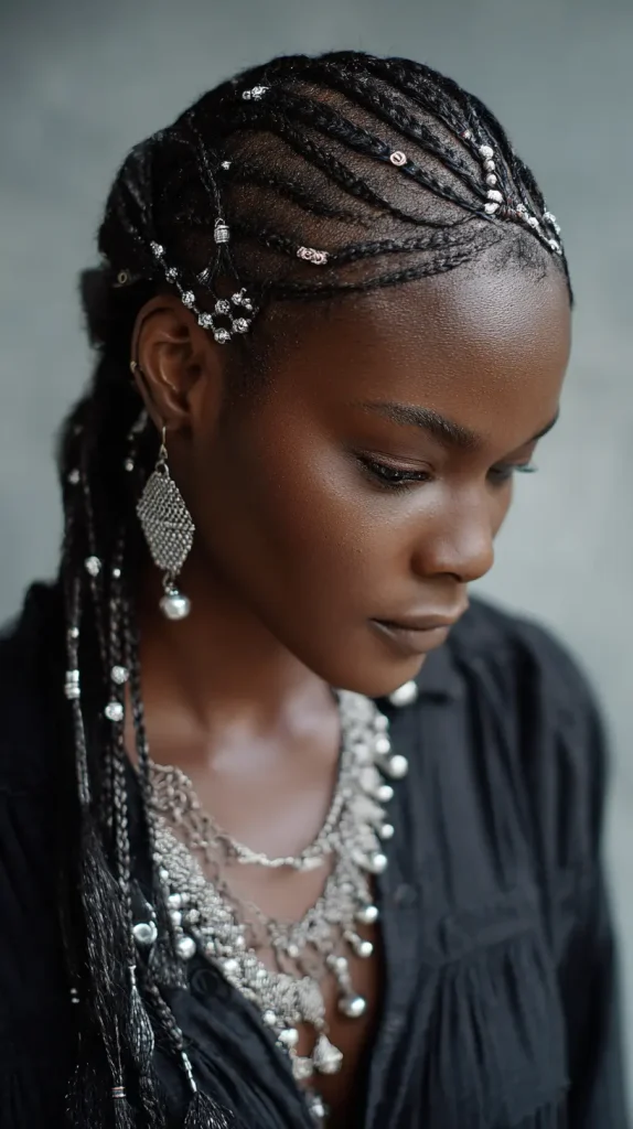 Criss-Cross Cornrows with Silver Beads