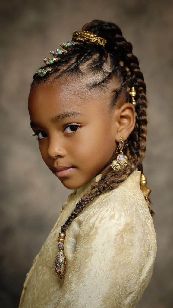 Crown Braid with Ponytail and Beads