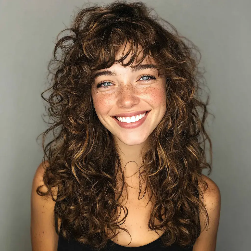 Curly Bangs with Long Layers