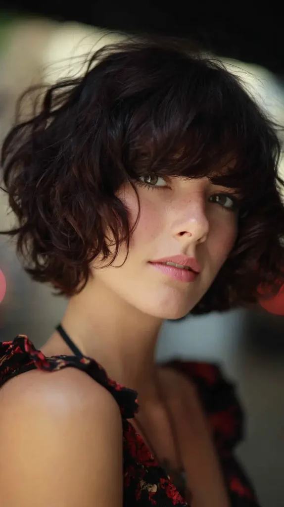 Curly Layered Bob with Side Bangs