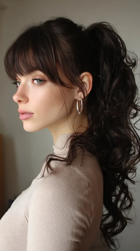 Curly Ponytail with Full Bangs