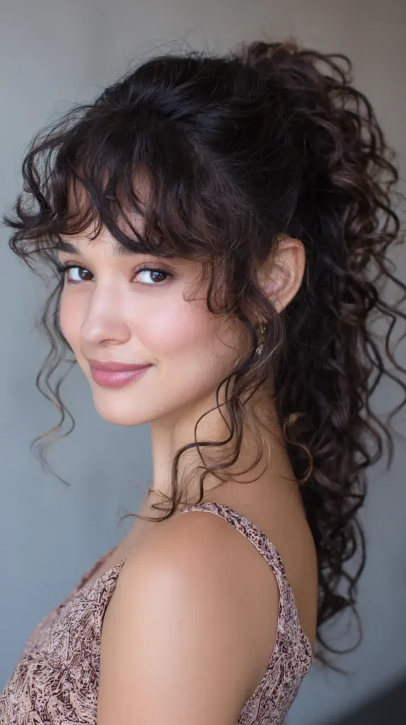  Curly Ponytail with Side Bangs