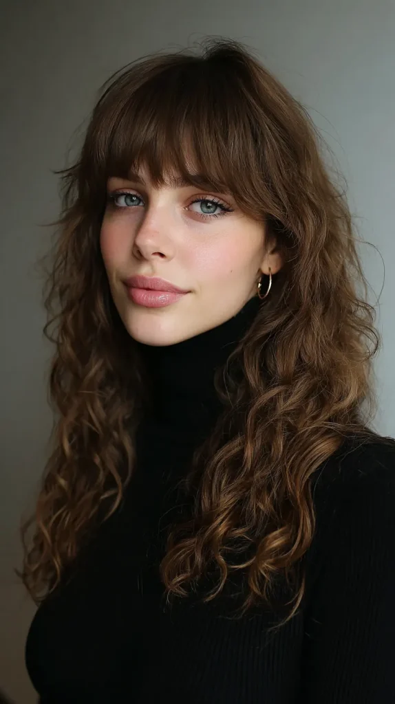 Curly Shag with Straight Curtain Bangs