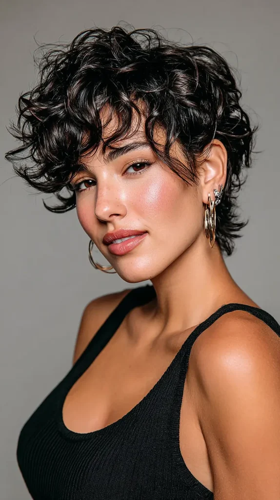 Curly Short Hair with Side Bangs