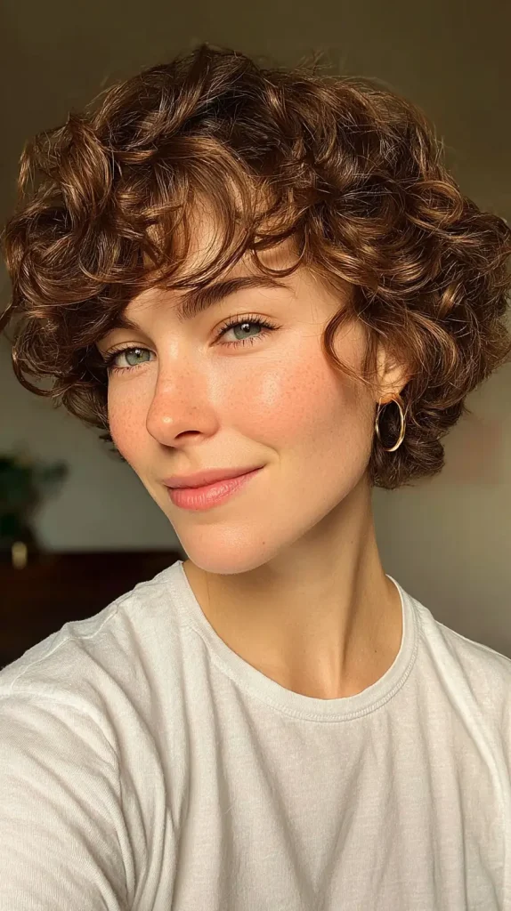 Curly Short Hair with Side Bangs