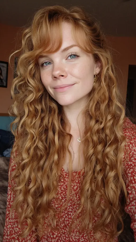 Curly Side Bangs with Long Hair