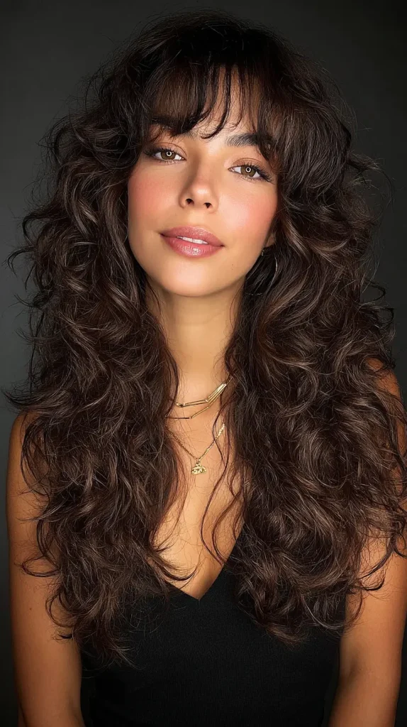 Curly Side Bangs with Long Layers