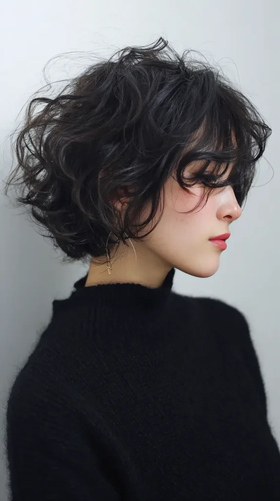 Curly Side Bangs with a Bob Cut