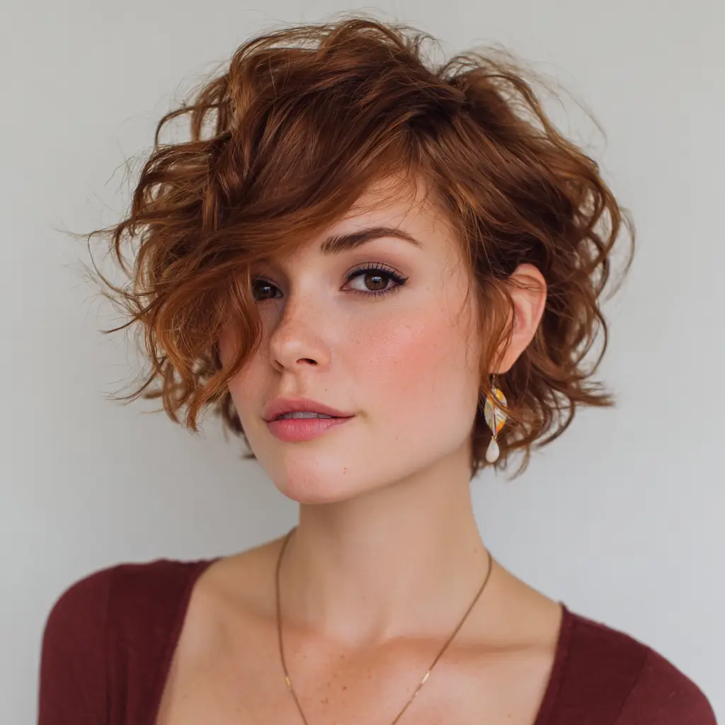 Curly Side Swept Bangs