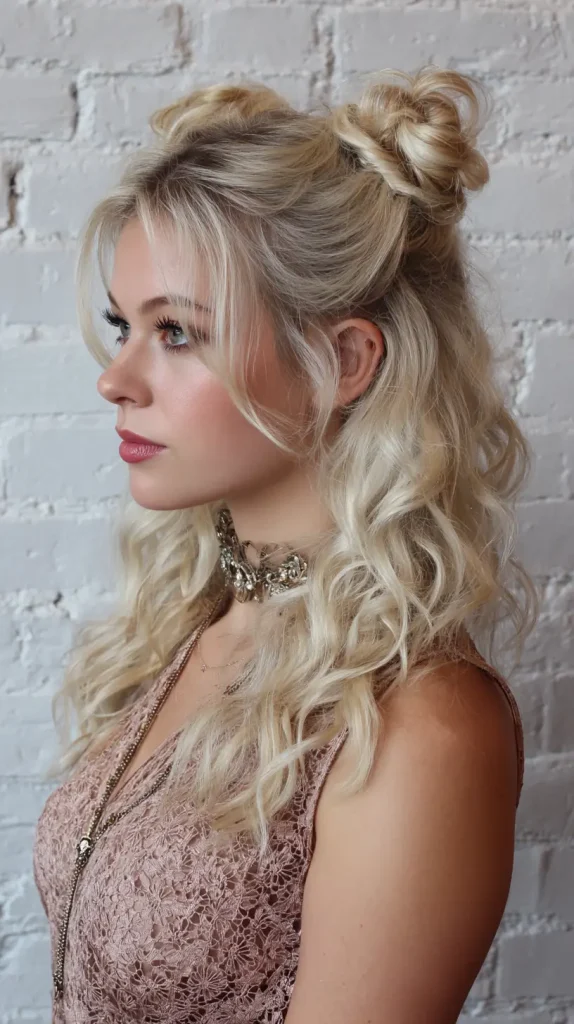 Curly Two Buns Half Up Half Down