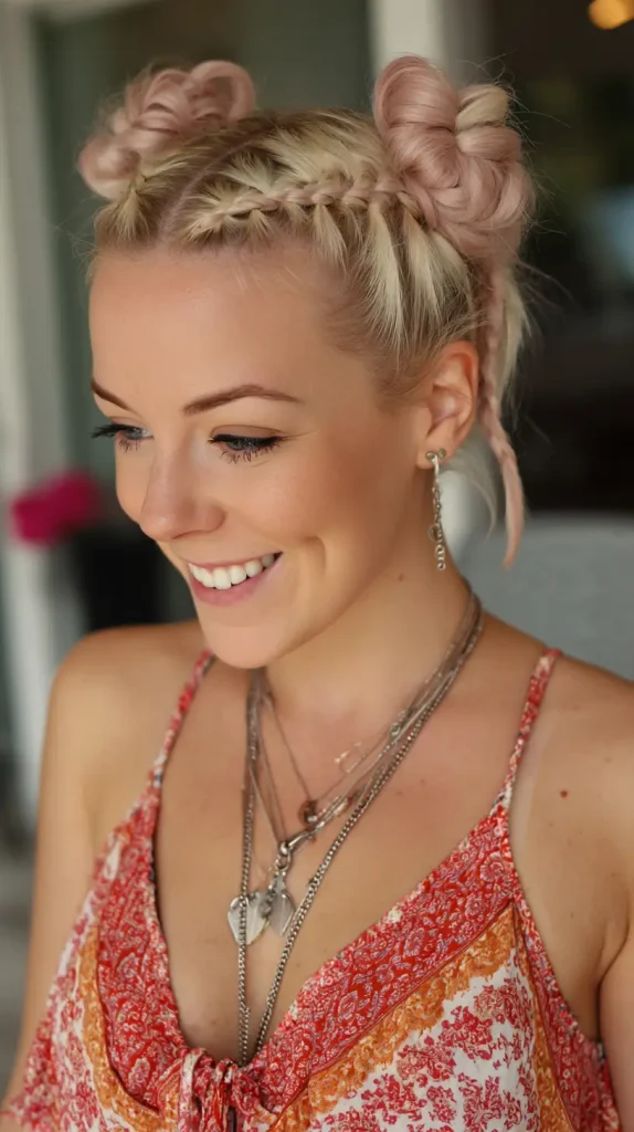 Double Dutch Braids into Space Buns