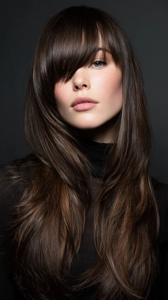 Dramatic Side-Swept Bangs with Long Hair