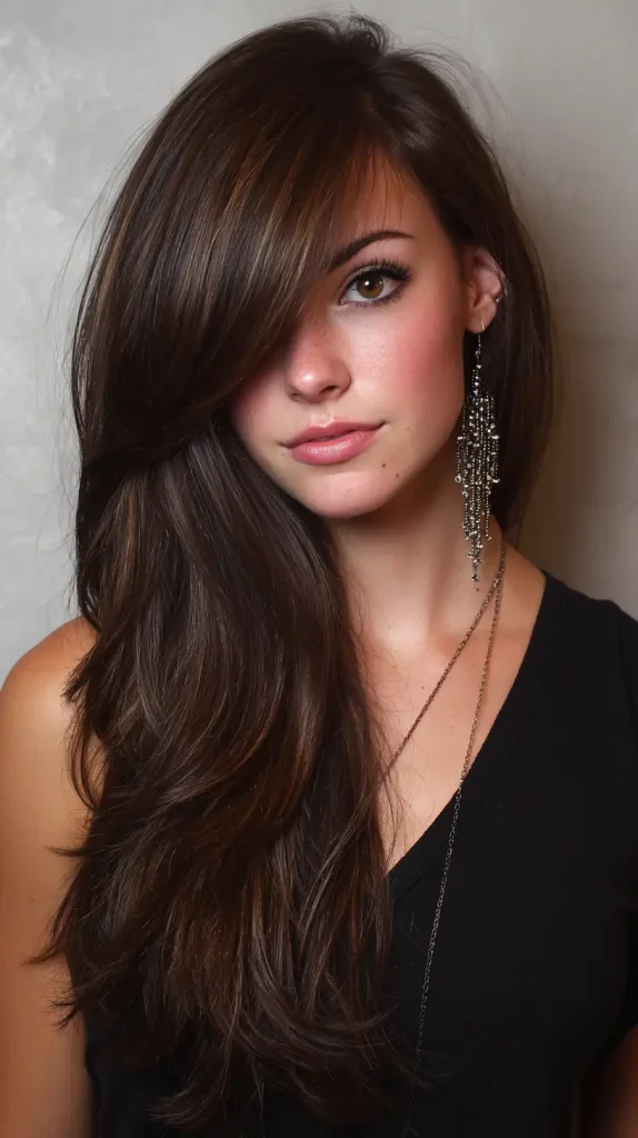 Dramatic Side-Swept Long Bangs