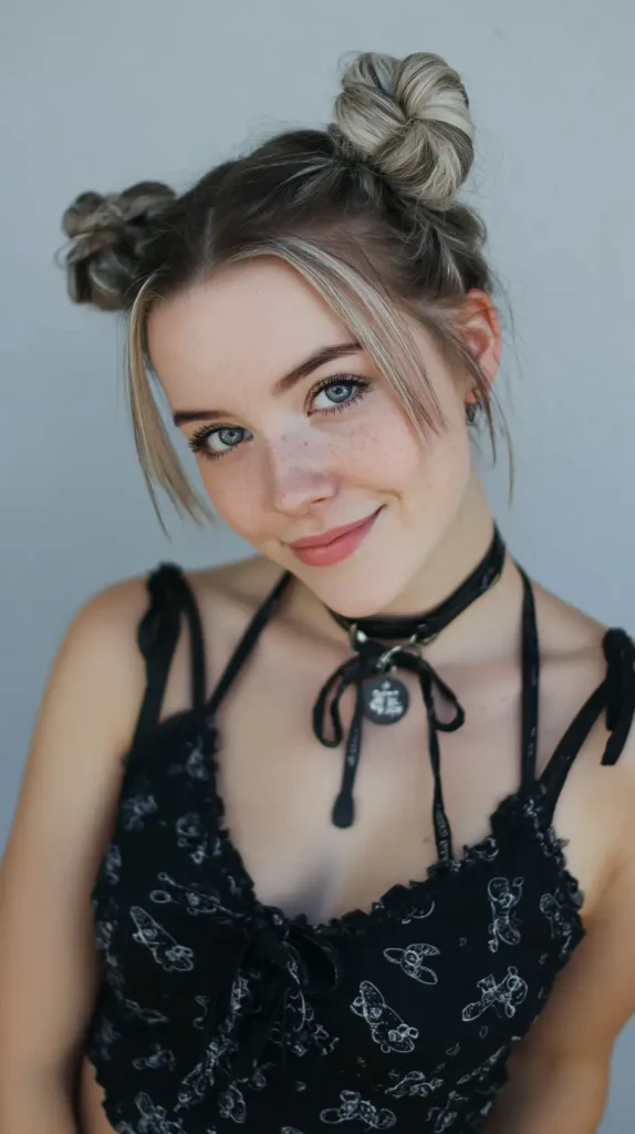 Dutch Braid into Space Buns