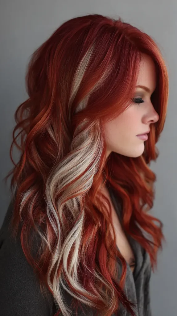 Fire Engine Red with Icy Blonde Highlights