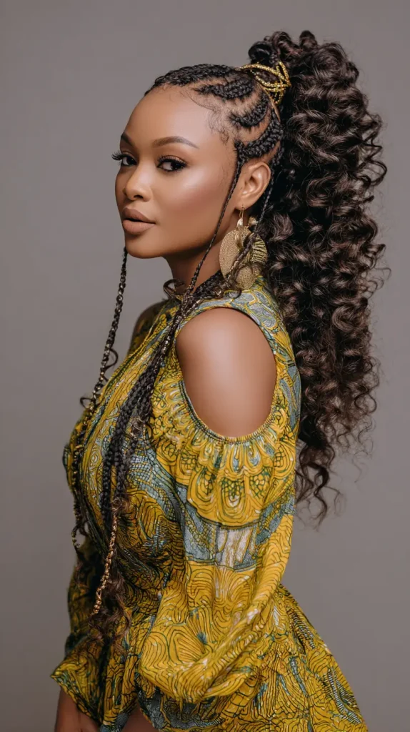 Fulani Braids with Curly Quick Weave Ponytail