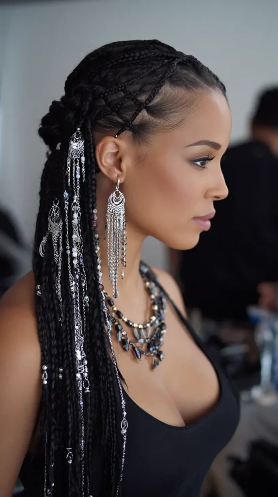 Half-Up, Half-Down Braids with Beads