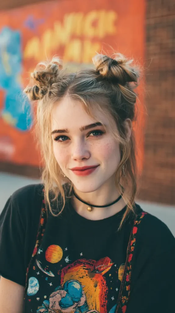 Half-Up Messy Space Buns