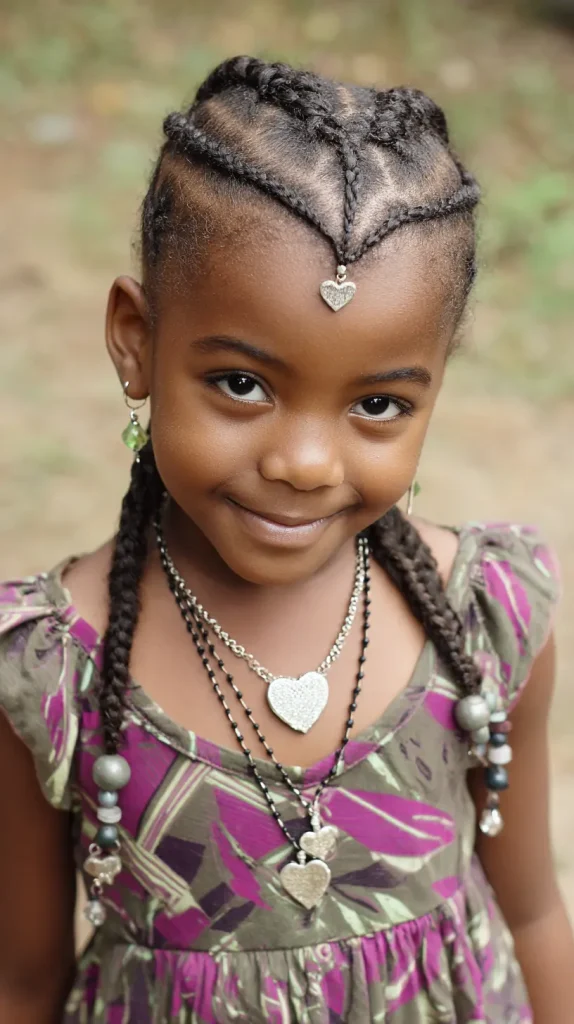 Heart-Shaped Cornrows with Matching Beads