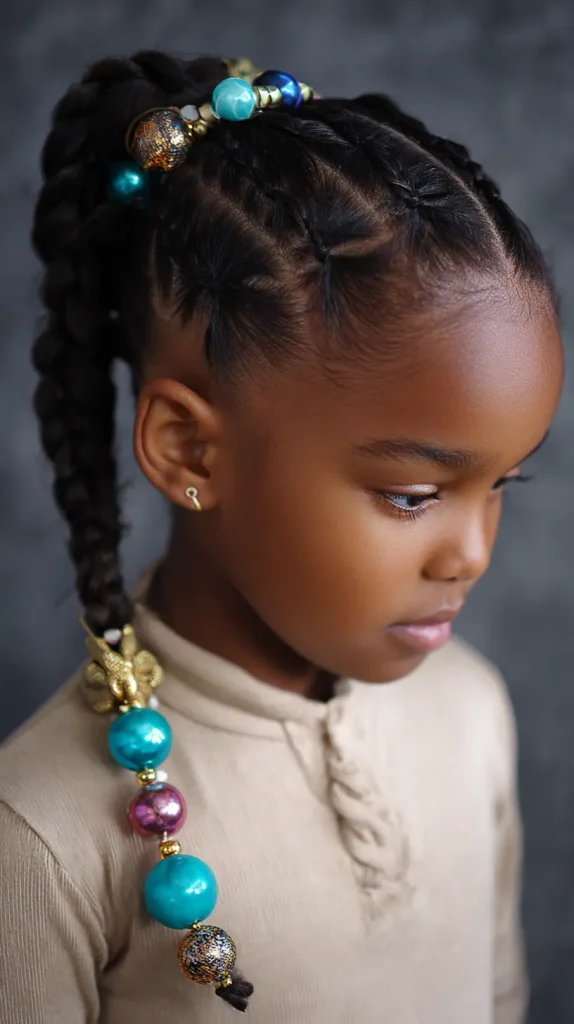 High Braided Ponytail with Jumbo Beads