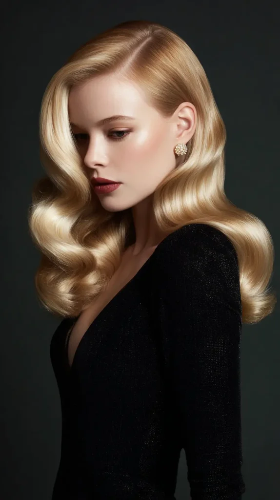 Hollywood Glam Waves with a Deep Side Part