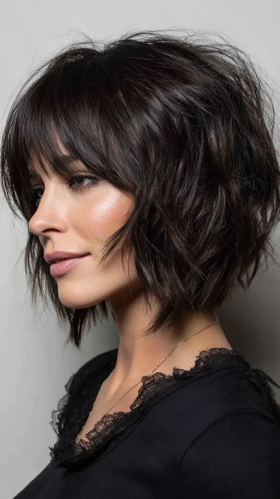 Inverted Choppy Bob with Side-Swept Bangs