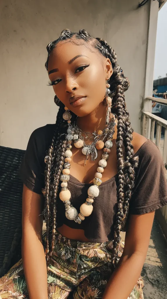 Jumbo Braids with Wooden Beads