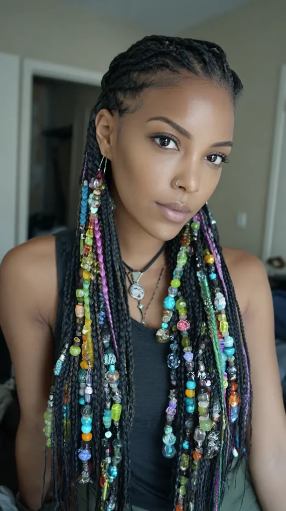 Knotless Braids with Colorful Beads