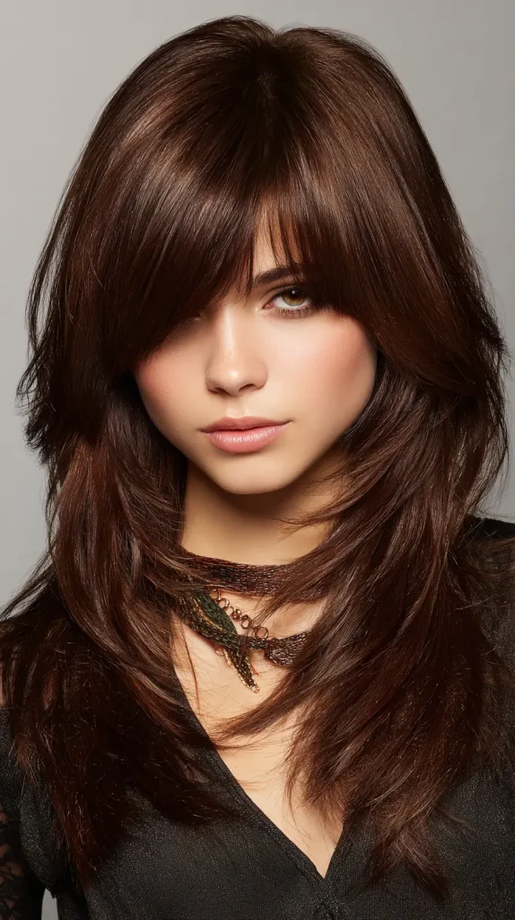 Layered Hair with Side-Swept Bangs