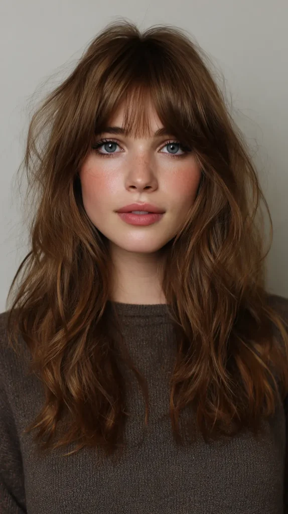 Light Chestnut Brown with Curtain Bangs