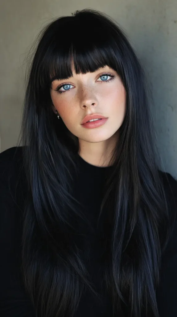  Long Blunt Bangs with Long Hair