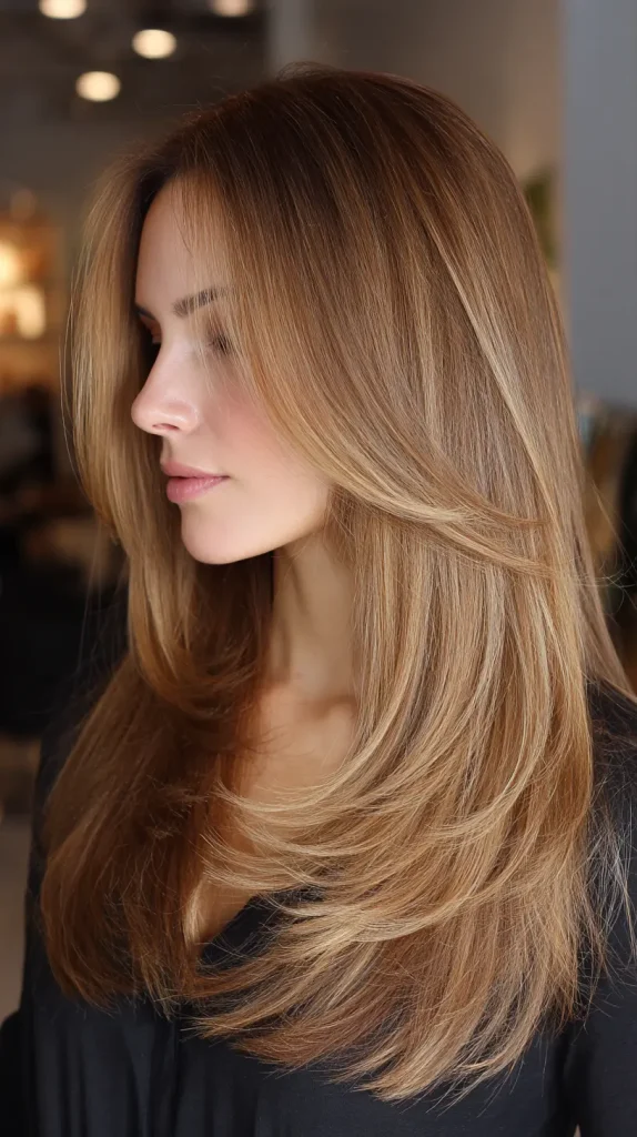  Long Layers with Curtain Bangs