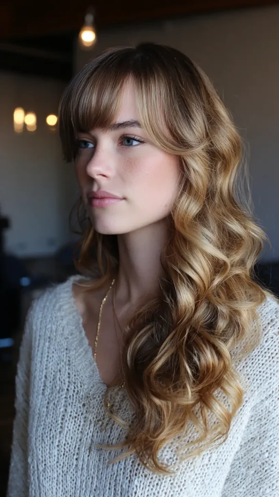 Long Side-Swept Bangs with Loose Curls