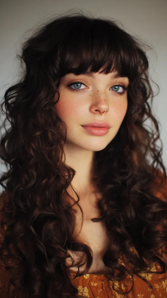 Loose Curls with Wispy Straight Bangs