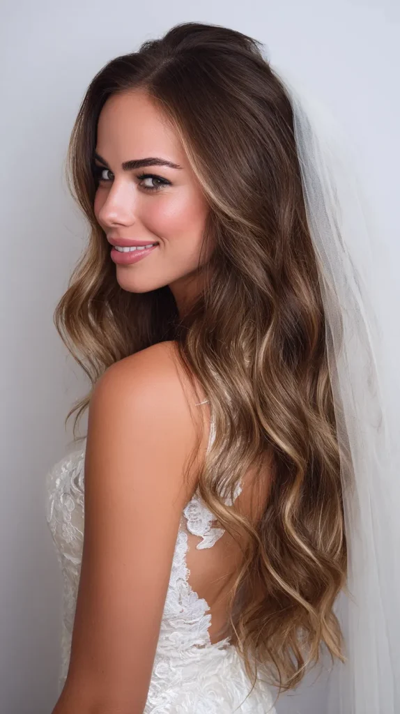 Loose Glam Waves with Veil Placement