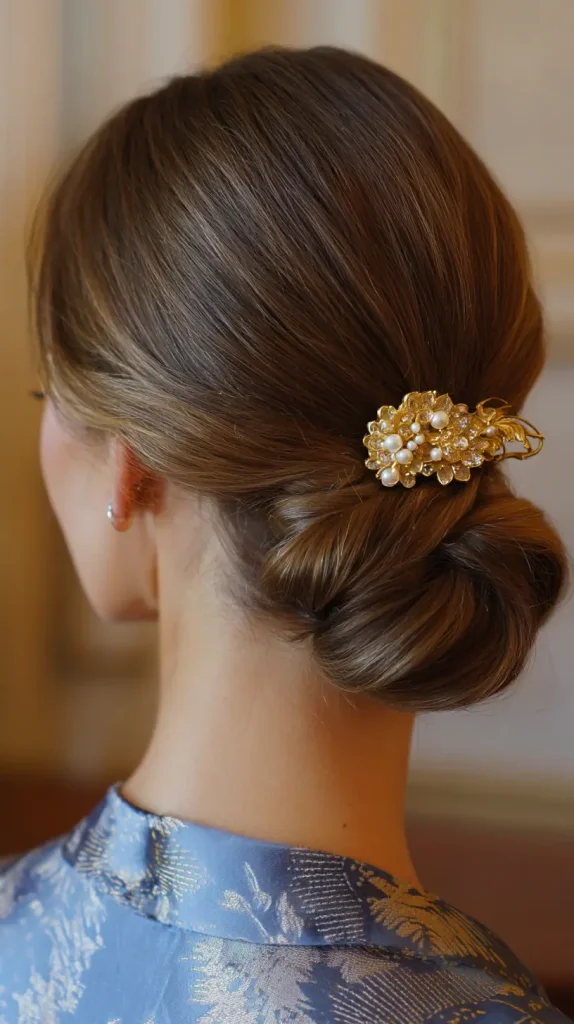 Low Bun with Decorative Clip