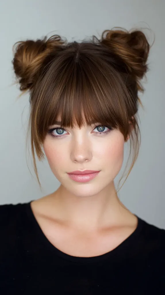 Low Buns with Bangs or Fringe