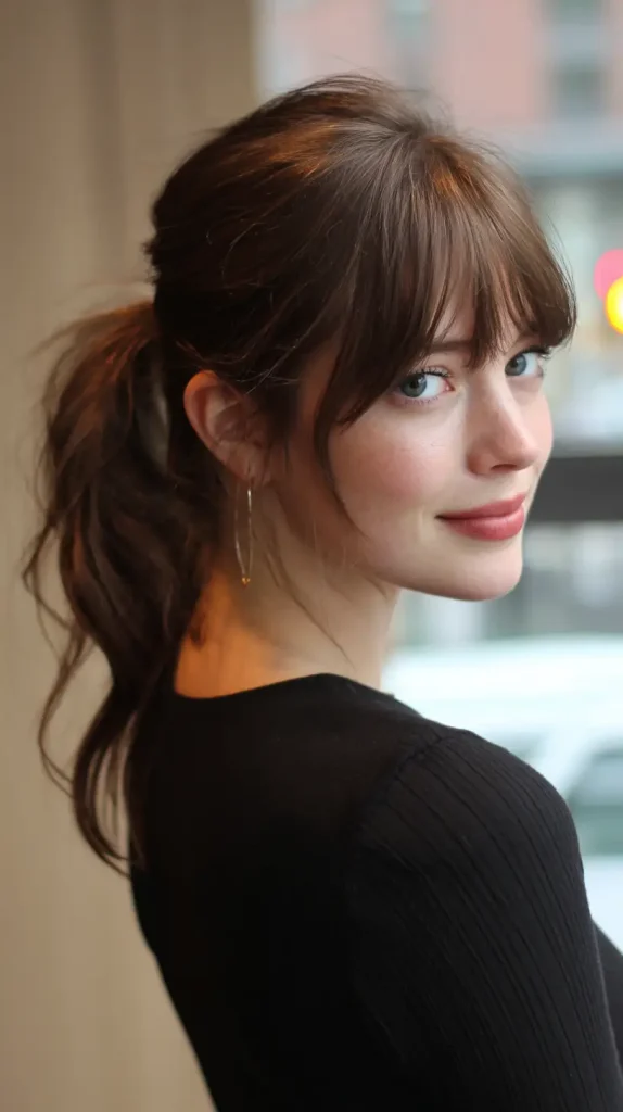Low Ponytail with Soft Bangs