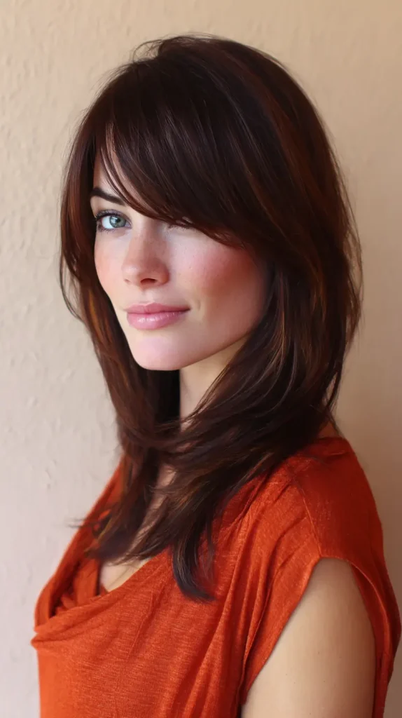  Medium Length Layers with Side Bangs