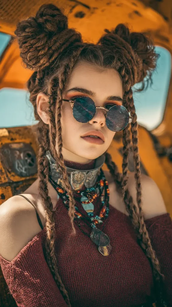 Messy Braided Space Buns