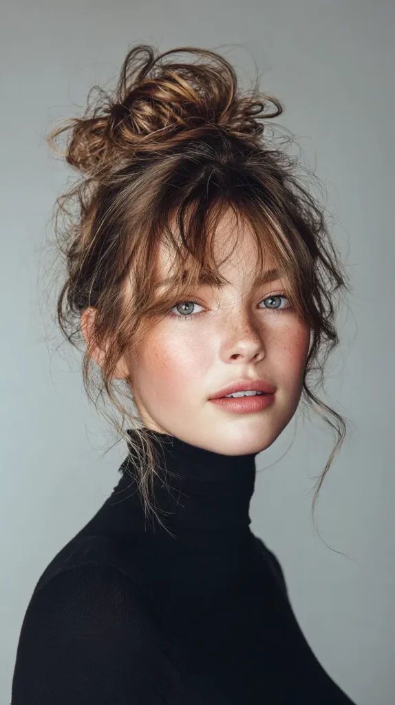 Messy Bun with Face-Framing Strands